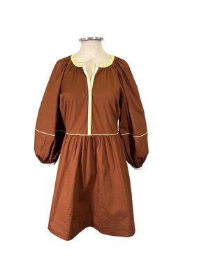 NEW Staud Demi Puff Sleeve Contrast Trim Poplin Mini Dress Size XS